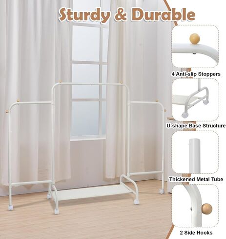 Kids Clothing Rack, Dress Up Rack with 4 Wheels and Bottom Storage Shelf, Small Toddler Garment Rack for Hanging Dressers, Skirts, Dance Costume, Baby Clothes Rack for Girls Gifts, White in Kuwait