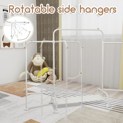 Kids Clothing Rack, Dress Up Rack with 4 Wheels and Bottom Storage Shelf, Small Toddler Garment Rack for Hanging Dressers, Skirts, Dance Costume, Baby Clothes Rack for Girls Gifts, White in Kuwait