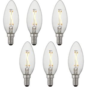25W Equal LED Candelabra Bulb Bent Tip 2 Watts Warm White 2700K E12 Base Filament Style Chandelier Bulb. UL Listed, RoHS Compliant - 6 Pack