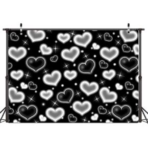 Dudaacvt 7X5FT Black Heart Photo Backdrop 90s Backdrops for Photoshoot Valentine's Day Backdrop Women Men Happy Birthday Photography Background Banner Photo Booth Studio Props D695
