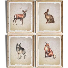 Vintage Woodland Animals Art Prints (Set of 6) - Unframed - 8x10s | Vintage Décor | Living Room Décor for Animal Lovers | Inspirational Wall Art in Kuwait