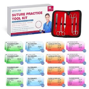 Complete Suture Practice Kit for Suture Training, Including Large Silicone Suture Pad with pre-Cut Wounds and Suture Tool kit (30 Pieces). Latest Generation Model. Demonstration and Education Use Only