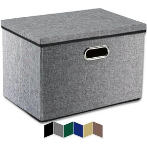 Linen Fabric Collapsible Storage Bins with Lids - Multi-Purpose Organizer Containers for Home, Bedroom, Closet, Office, and Nursery (17.3’’x 11.8’’x 11.6’’)
