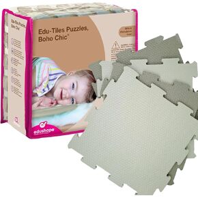 Edushape Baby Crawl & Play Mat Jungle Fun - Folding Double-Sided Baby Play Mats for Floor, Thick, Waterproof, Padded Foam Floor Mats with Soft Neutral Colors for Kids, Babies & Toddlers
