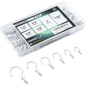 Cup Hooks, Black, Screw-in Hooks Kit for Hanging(1/2", 5/8", 3/4", 7/8", 1'', 1-1/4") - 105 Pcs