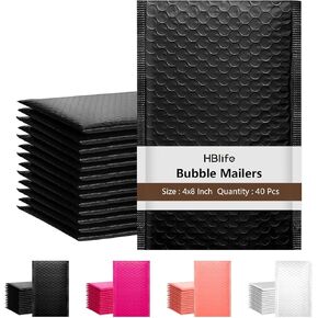 HBlife 50Pcs Bubble Mailers, 4x8 Inches Self Seal Blue Poly Mailers, Padded Envelopes Shipping Bags Packaging for Small Business