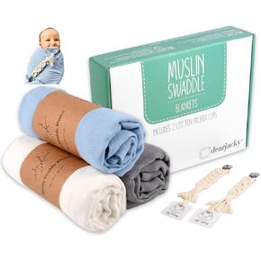 3-Pack Muslin Swaddle Blankets - Baby Blankets Neutral Unisex - Soft & Large Baby Receiving Swaddle for Boys & Girls (Orange Muslin Series for Newborns)