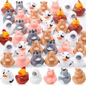 DEEKIN 24 Pcs Farm Rubber Ducks 2 Inch Farm Ducks Animal Ducks Cow Sheep Horse Pig Chicken Donkey Party Favors for Farm Birthday Party Gift