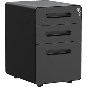 DWVO 3-Drawer Metal Mobile File Cabinet, Lockable Rolling Filing Cabinets with Wheels, File Cabinets with Lock fits Legal/A4 Size for Home/Office, Fully Assembled-Black