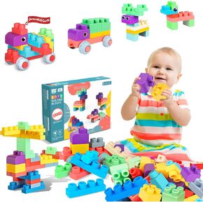 Soft Building Blocks for Toddlers, Baby Blocks Stacking Blocks for Toddlers 1-3 STEM Toddler Gifts, Baby Soft Rubber Block Compatible with Mega Building Blocks for Preschool, 40 PCS