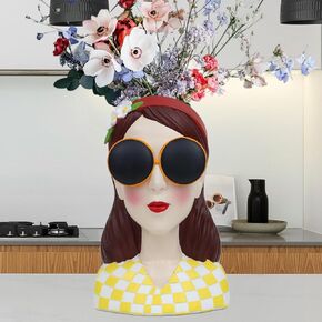 Flower Vase for Decor Resin Face Vase for Flowers, Head Vase, Modern Woman Vase for Living Room Office Table Desk Home Decoration