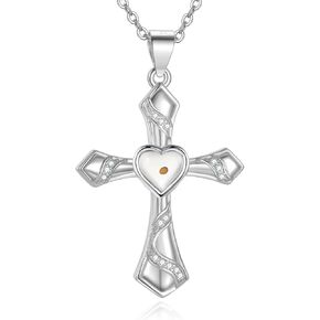 Mustard Seed Cross Necklace for Women 925 Sterling Silver Faith Pendant Necklace Mustard Seed Christian Jewelry Gift