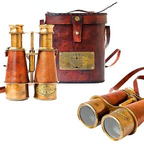 Nautical Design Antique Victorian Marine Brass Leather Binocular Sailor Instrument London 1915 Orange for Home & Office Outdoor Camping
