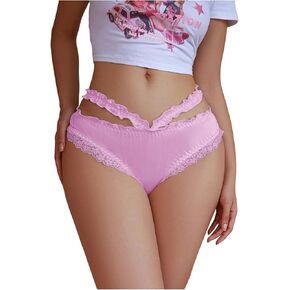SHENHE Women's Satin Underwear Frilly Lace Trim Silky Bow Back Cute Low Rise Brief Panty