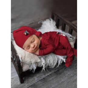 Newborn Photography Props Boys Girls Outfits Long Tail Hat Footed Romper Bodysuit Infant Photoshoot Outfits (red)