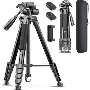 73" Camera Tripod,PhoneTripod Stand for Camera,Compatible with DSLR/Cell Phone/Camcorder,with Phone Holder and Carry Bag(Gray)