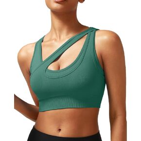 RUNNING GIRL Sports Bras for Women High Support,Seamless Ribbed Longline High Neck Sports Bra Racerback Padded Crop Top Yoga in Kuwait