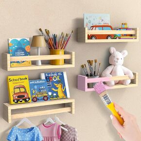 Joyooss Wall Bookshelf for Kids Set of 4 Wall-White Floating Nursery Book Shelves for Wall Toddler Bookshelf Baby-Floating Book Shelves for Wall, Ideal for Nursery Decor, Baby Room Decor, Toy Storage