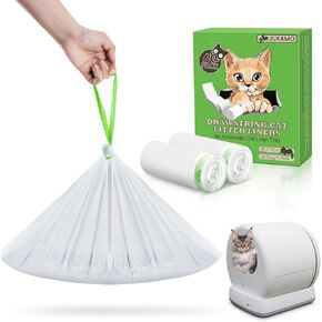 60 Pack Cat Litter Box Liners for Meo Want SC01, MW-SC02, MW-LR01,1.5 Mil Thick Drawstring Heavy Duty Leak-proof Disposable Smart Self-Cleaning Litter Box Robot Waste Drawer Trash Bags 18" x 12.6"
