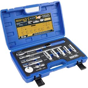 11pc Magnetic Spark Plug Socket Set,3/8 inch Drive 72 Tooth Click Torque Wrench,2 Magnetic Swivel Sockets,CR-V Socket Sets with Rubber Rings,Spark Plug Gap Tool,U Joint and 10" Extension Bar