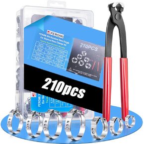 PEROMI 90pcs Single Ear Hose Clamp with Ear Clamps Pincer, 9 Size 6-28.6mm 304 Stianless Steel Cinch Clamp Rings Assortment Kit for PEX Tube Fitting Connections…