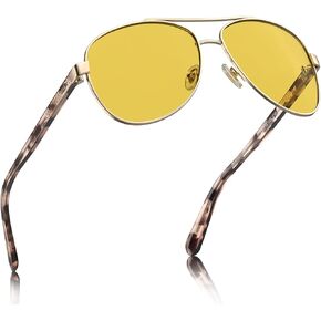 CARFIA Pilot Night Driving Glasses for Women Men, Trendy Night Vision Goggles Reduce Glare, Enhance Clarity for Safety CA3216