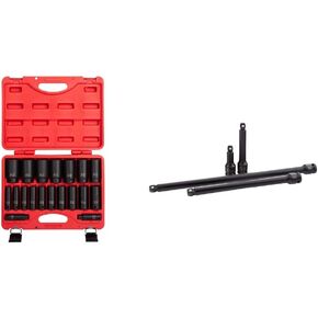 SUNEX TOOLS 2641, 1/2 Inch Drive Deep Impact Socket Set, 19-Piece, SAE, 3/8" - 1-1/2", Cr-Mo Alloy Steel, Radius Corner Design, Dual Size Markings, Heavy Duty Storage Case