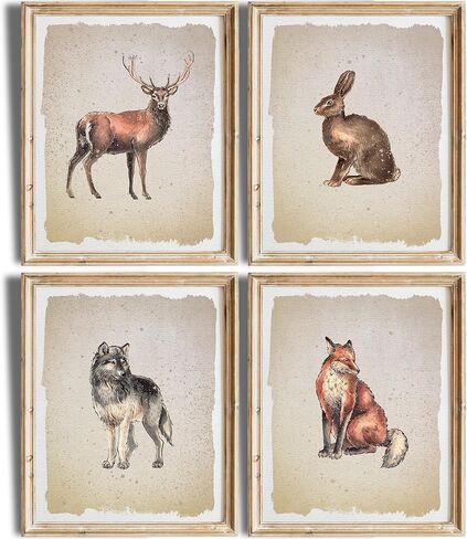Vintage Woodland Animals Art Prints (Set of 6) - Unframed - 8x10s | Vintage Décor | Living Room Décor for Animal Lovers | Inspirational Wall Art in Kuwait