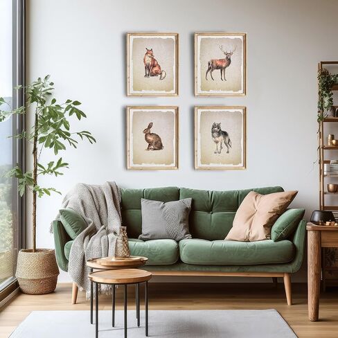 Vintage Woodland Animals Art Prints (Set of 6) - Unframed - 8x10s | Vintage Décor | Living Room Décor for Animal Lovers | Inspirational Wall Art in Kuwait