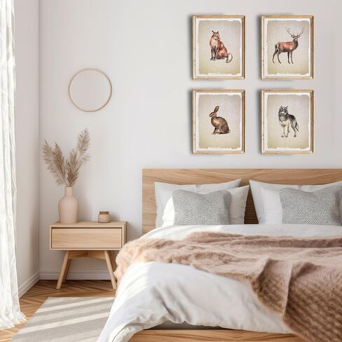 Vintage Woodland Animals Art Prints (Set of 6) - Unframed - 8x10s | Vintage Décor | Living Room Décor for Animal Lovers | Inspirational Wall Art in Kuwait