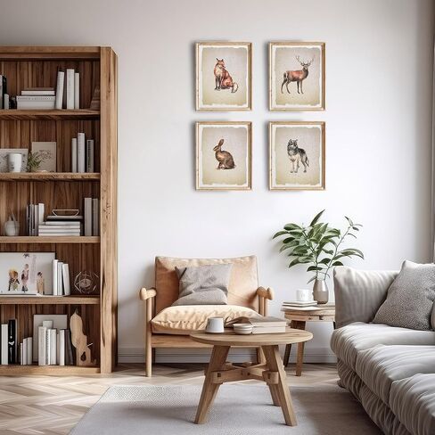 Vintage Woodland Animals Art Prints (Set of 6) - Unframed - 8x10s | Vintage Décor | Living Room Décor for Animal Lovers | Inspirational Wall Art in Kuwait