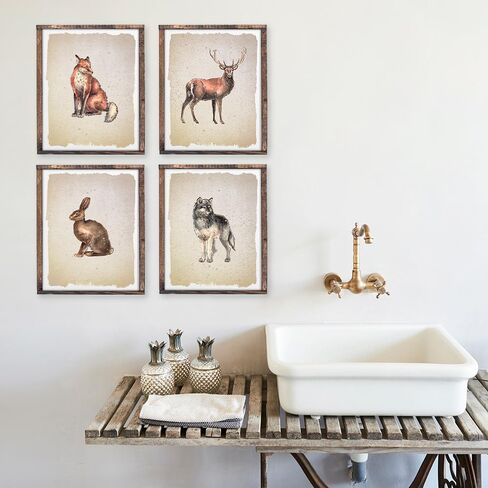 Vintage Woodland Animals Art Prints (Set of 6) - Unframed - 8x10s | Vintage Décor | Living Room Décor for Animal Lovers | Inspirational Wall Art in Kuwait