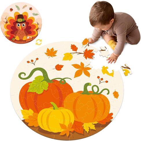 Thanksgiving Floor Puzzle for Kids Double Sided Fall Puzzle Baby in a Manger Nativity Scene Jigsaw Puzzles 70 Pieces Ages 3 and up Jesus Christmas Puzzle 22" in Saudi Arabia