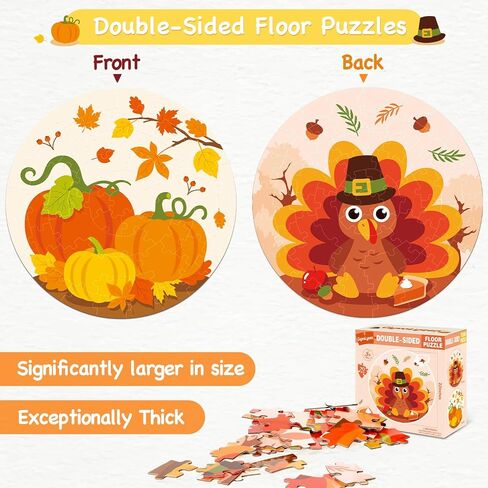 Thanksgiving Floor Puzzle for Kids Double Sided Fall Puzzle Baby in a Manger Nativity Scene Jigsaw Puzzles 70 Pieces Ages 3 and up Jesus Christmas Puzzle 22" in Saudi Arabia