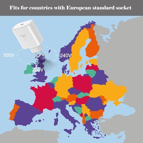 45W Europe Super Fast Charger European Travel Plug Adapter for Samsung Galaxy S24 S23 S22 Ultra Plus iPhone MacBook Air EU International Power Adaptor USB C Wall Charger PD PPS Italy France Spain Euro in Saudi Arabia