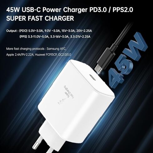 45W Europe Super Fast Charger European Travel Plug Adapter for Samsung Galaxy S24 S23 S22 Ultra Plus iPhone MacBook Air EU International Power Adaptor USB C Wall Charger PD PPS Italy France Spain Euro in Saudi Arabia
