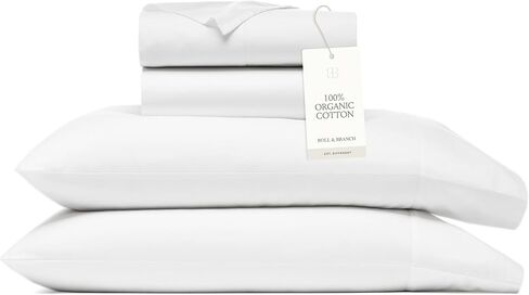 BOLL & BRANCH Signature Hemmed Sheet Set, Queen, Mineral | Luxury 100% Organic Cotton - Buttery Soft and Breathable - Includes 1 Flat, 1 Fitted, 2 Pillowcases in Saudi Arabia
