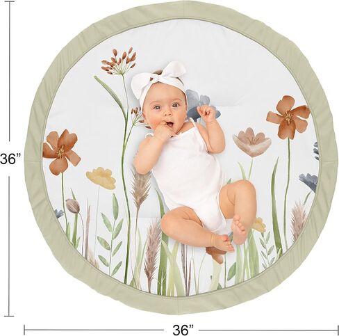 Sweet Jojo Designs Sage Green Boho Flower Floral Girl Baby Play Mat Tummy Time Activity Infant Playmat Playpen Tent Teepee Floor Ivory Shabby Chic Bohemian Watercolor Garden Nature Modern Elegant in Kuwait