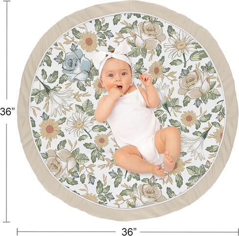 Sweet Jojo Designs Sage Green Boho Flower Floral Girl Baby Play Mat Tummy Time Activity Infant Playmat Playpen Tent Teepee Floor Ivory Shabby Chic Bohemian Watercolor Garden Nature Modern Elegant in Kuwait