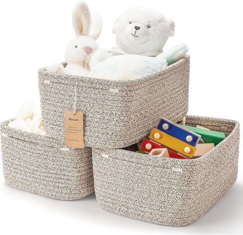 3-Pack Cotton Rope Baskets for Organizing, Fabric Square Storage Baskets, Woven Closet Storage Bin for storage Clothes Toys Books Towels Square Wicker Nursery basket organizer-White in Kuwait
