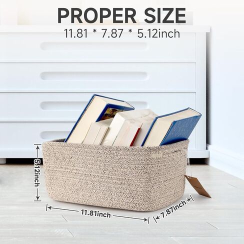 3-Pack Cotton Rope Baskets for Organizing, Fabric Square Storage Baskets, Woven Closet Storage Bin for storage Clothes Toys Books Towels Square Wicker Nursery basket organizer-White in Kuwait