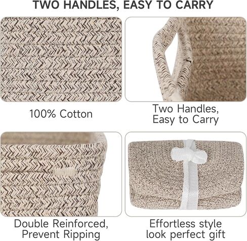 3-Pack Cotton Rope Baskets for Organizing, Fabric Square Storage Baskets, Woven Closet Storage Bin for storage Clothes Toys Books Towels Square Wicker Nursery basket organizer-White in Kuwait