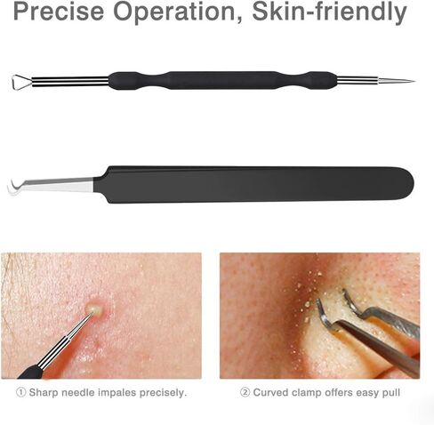 JPNK Blackhead Remover Tool Comedones Extractor Acne Removal Kit for Blemish, Whitehead Popping, 6 Pcs Zit Removing for Nose Face Tools with a Leather Bag in Kuwait