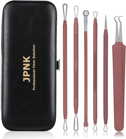 JPNK Blackhead Remover Tool Comedones Extractor Acne Removal Kit for Blemish, Whitehead Popping, 6 Pcs Zit Removing for Nose Face Tools with a Leather Bag in Kuwait