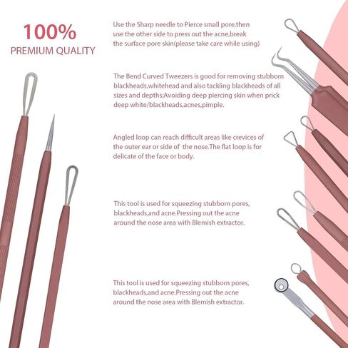 JPNK Blackhead Remover Tool Comedones Extractor Acne Removal Kit for Blemish, Whitehead Popping, 6 Pcs Zit Removing for Nose Face Tools with a Leather Bag in Kuwait