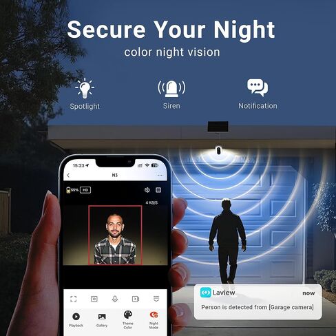 Laview 2K Solar Security Cameras Wireless Outdoor, Rechargeable Battery Wifi Cameras for Home Security with Spotlight Color Night Vision,Siren Alarm,AI Human Detection,IP65,2-Way Talk,Cloud/SD Storage in Kuwait