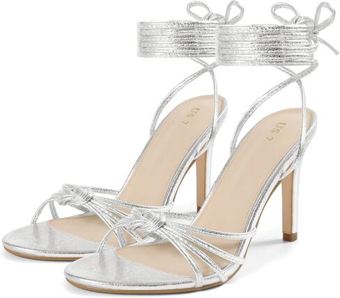 Perphy Knot Strappy Lace Up Metallic Stiletto Heel Sandals for Women in Kuwait