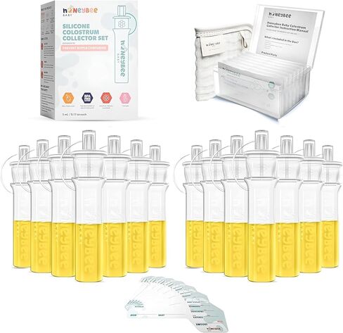 Colostrum Collector Kit | Reusable Silicone Breast Milk Collector for Harvesting Colostrum Breastmilk, Pre-Sterilized Includes Storage Case & Cotton Wipe | Set of 7 Collectors, 5mL Each in Saudi Arabia