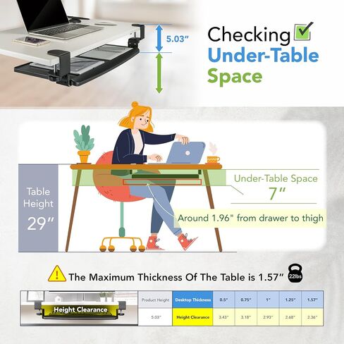EHO Large Ergonomic C-Clamp Keyboard Tray Mount Under Desk with Wrist Rest, Slide-Out Platform 27.5x12.2 inch, Pull Out Keyboard & Mouse Tray Save Space Easy Installation for Home or Office, Black in Saudi Arabia