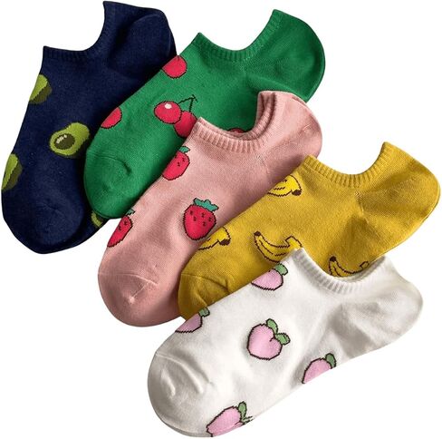 WDIRARA Women's 5 Pair Colorful Fruit Print Ankle Socks Cute Novelty Low Cut Sock Pairs in Saudi Arabia